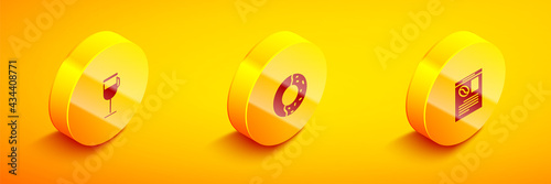 Set Isometric Irish coffee, Donut with sweet glaze and Newspaper and icon. Vector