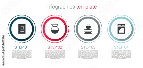 Set Coffee book, Pour over coffee maker, cup and and paper filter. Business infographic template. Vector