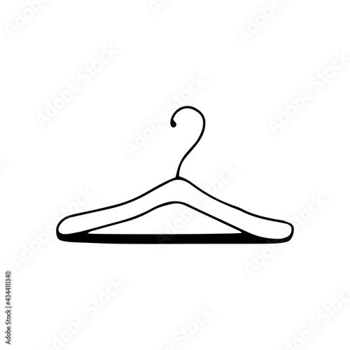 Clothes rack. Black and white vector illustration in doodle style isolated single. Tool for organizing storage in the closet. Hanger empty