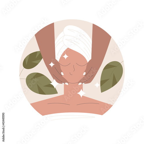 Facial massage abstract concept vector illustration. Spa treatment, face and neck lifting, professional skincare, wellness and relax, cosmetology clinic, thai salon, beauty abstract metaphor.