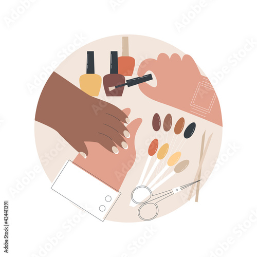 Nail bar abstract concept vector illustration. Nail polish, french manicure, spa and beauty salon, pedicure studio, woman fashion, paint color, nail art design, cosmetic shop abstract metaphor.