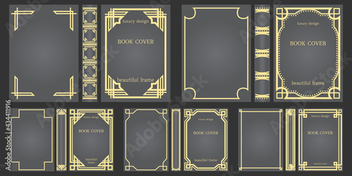 Ornament on the cover and spine of the book. Set of Sample design. Template of Old frames. Art Deco Brochure design. Geometric pattern. Presentation cover.
