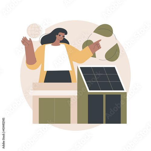 Eco house abstract concept vector illustration. Environmentally low-impact home, ecohome technology, thermal insulation, renewable resources, passive house, waste recycling abstract metaphor.