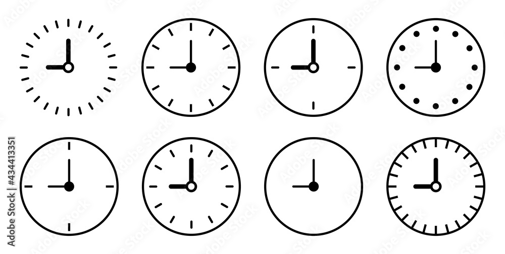 Clock icon set.Clock icons in line style set isolated on white ...