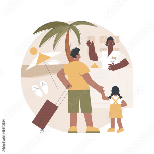 All-inclusive hotel abstract concept vector illustration. Hospitality resort, family vacation, beach bungalow, sea shore, summer season, room service, travel agency, check in abstract metaphor.