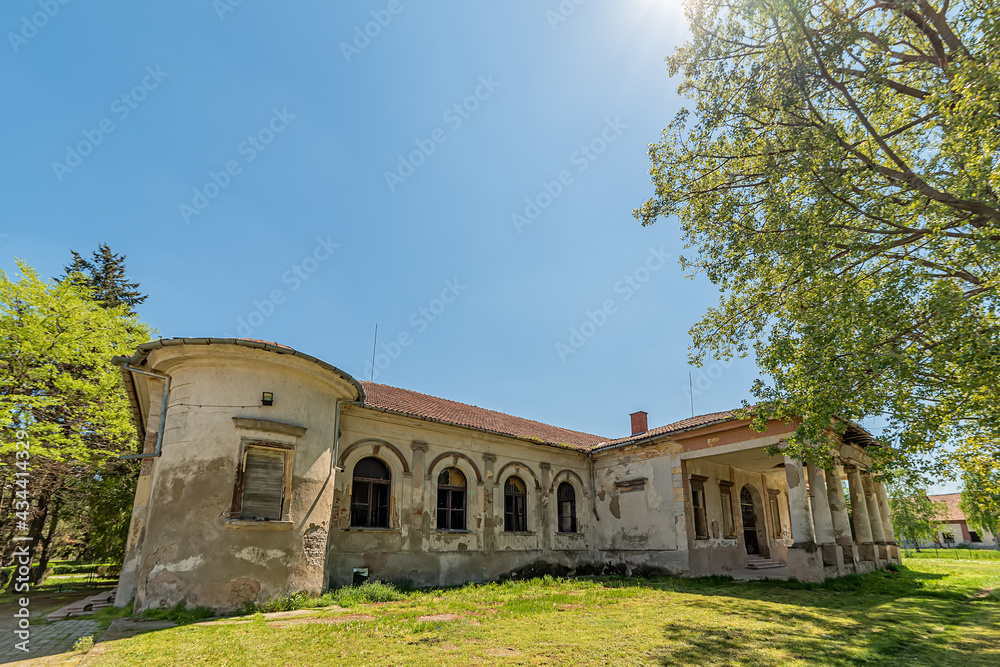 Bocar, Serbia - May 04, 2021: Hertelendi - Bajic Castle was built at the beginning of the 19th century in the style of classicism in the village Bocar.