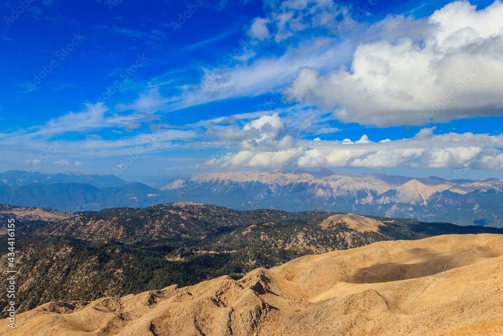 Fototapeta premium View of the Taurus mountains from a top of Tahtali mountain near Kemer, Antalya Province in Turkey
