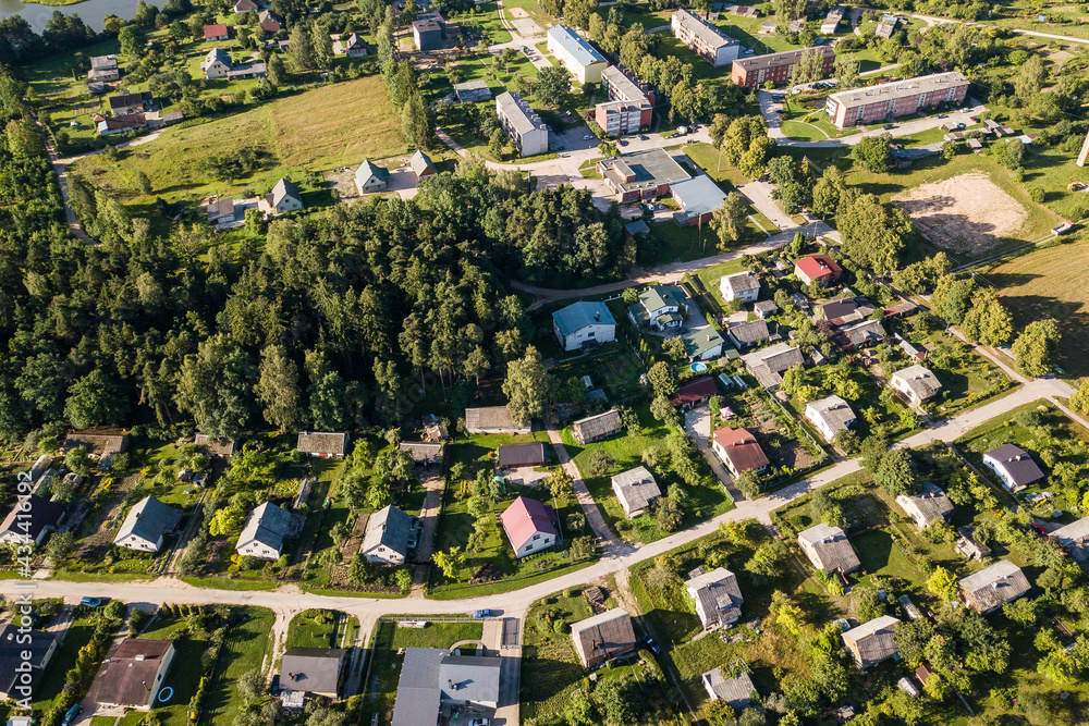 Aerial view of Priedaine village, Kurmale, Latvia.