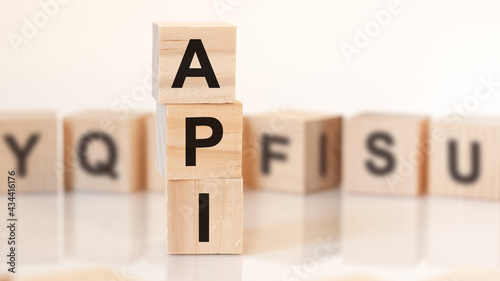 word api from wooden blocks with letters  concept