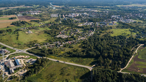 Aerial view of Priedaine village, Kurmale, Latvia. © Bargais