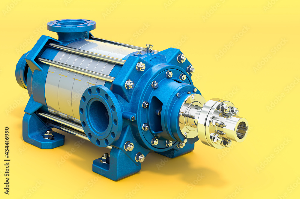 Horizontal multistage centrifugal pump, 3D rendering