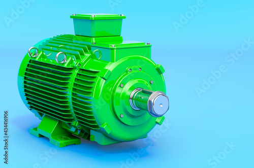 Green industrial electric motor, 3D rendering