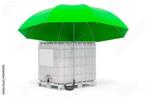 Intermediate bulk container under umbrella  3D rendering