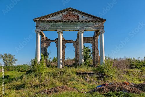 Kikinda, Serbia - May 04, 2021: The Mavrokordato summer house, also known as "Jovanović's farm", was built in the 1920s. The castle was completely demolished. © nedomacki