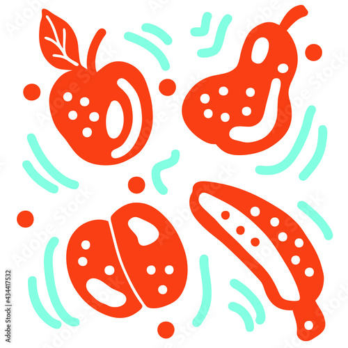 Simple doodle pattern of fruits. Cartoon style. Hand drawn vector illustration. Design for T-shirt, textile and prints. 
