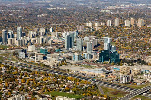 Canvas Print An aeial view at highways 401 and 404 showing Consumers Road commercial area