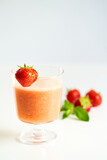 Strawberry Smoothie On White Background. Homemade, High key