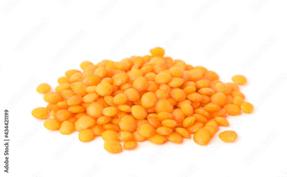Pile of raw lentils on white background. Vegetable planting Pile of raw lentils on white background. Vegetable planting