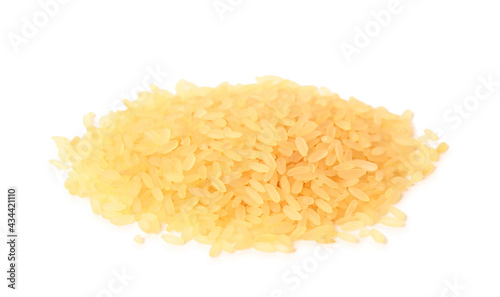 Pile of raw rice on white background. Vegetable planting