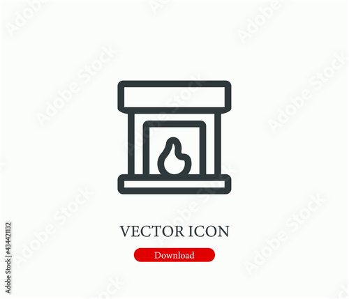 Fireplace vector icon.  Editable stroke. Symbol in Line Art Style for Design, Presentation, Website or Apps Elements. Pixel vector graphics - Vector