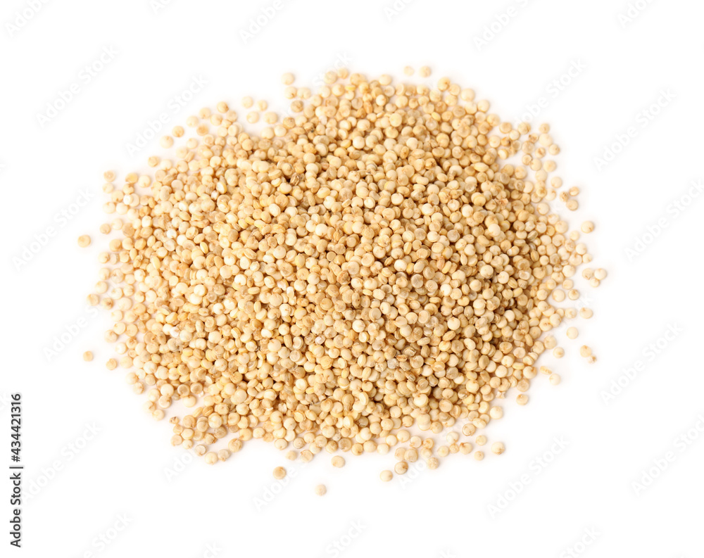 Pile of raw quinoa seeds on white background, top view. Vegetable planting Pile of raw quinoa seeds on white background, top view. Vegetable planting
