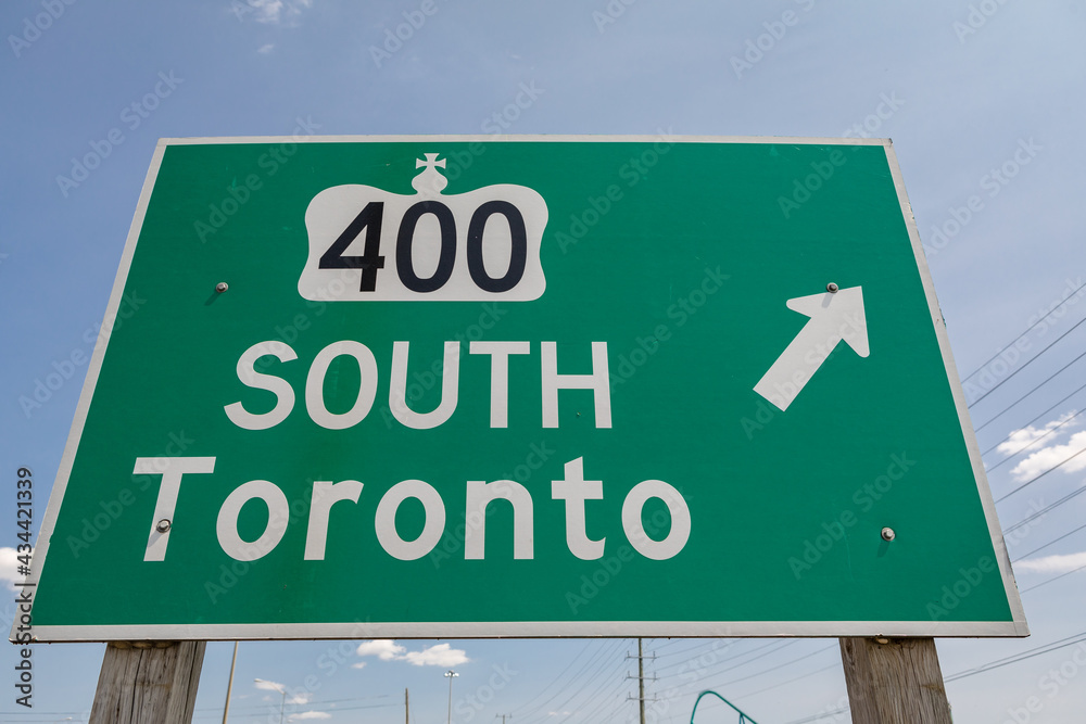 Highway 400 south signs to Toronto.