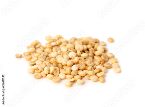 Pile of raw quinoa seeds on white background. Vegetable planting