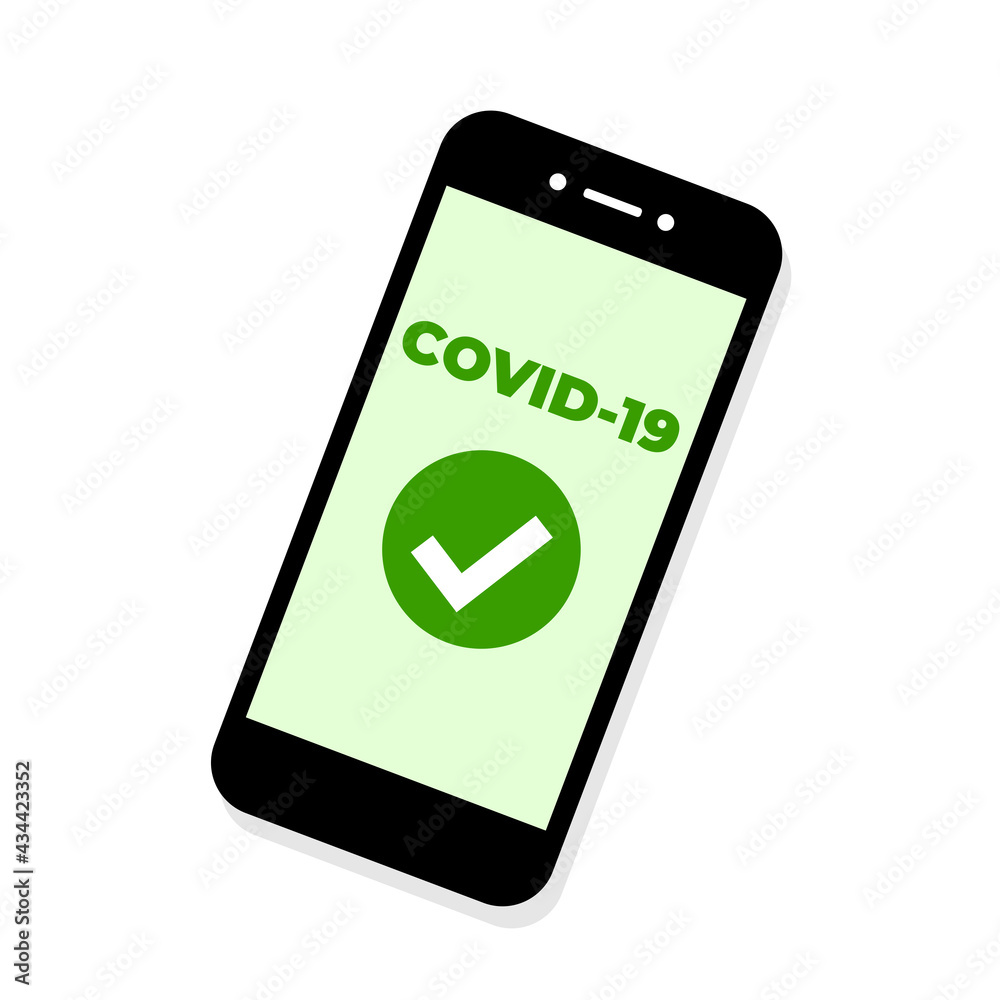 Covid pass and passport as mobile app on display and screen of phone and smartphone. Vector illustration isolated on white. Covid pass and passport as mobile app on display and screen of phone and smartphone. Vector illustration isolated on white.
