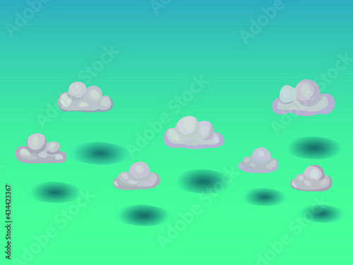 illustration depicting clouds floating across the sky and their blurry shadows in cartoon style for wall prints in interior decoration for children and for backgrounds of holiday cards and posters