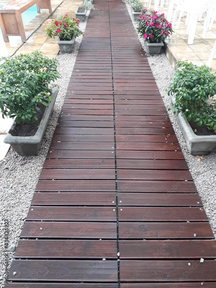 wooden walkway in the garden