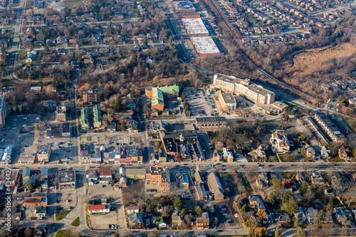 An aerial view of historic Markham Main Street from the east.