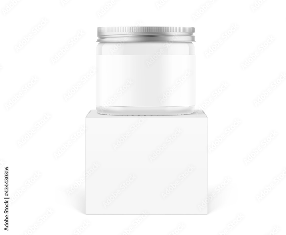 Blank package jar with box mockup. Vector illustration isolated on white background. Can be use for your design, advertising, promo and etc. EPS10. Blank package jar with box mockup. Vector illustration isolated on white background. Can be use for your design, advertising, promo and etc. EPS10.