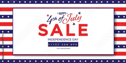 4th of july sale promotion design template with american flag colors. USA Independence day vector background for banner, flyer , voucher, discount, poster celebration. Fourth of July typography design