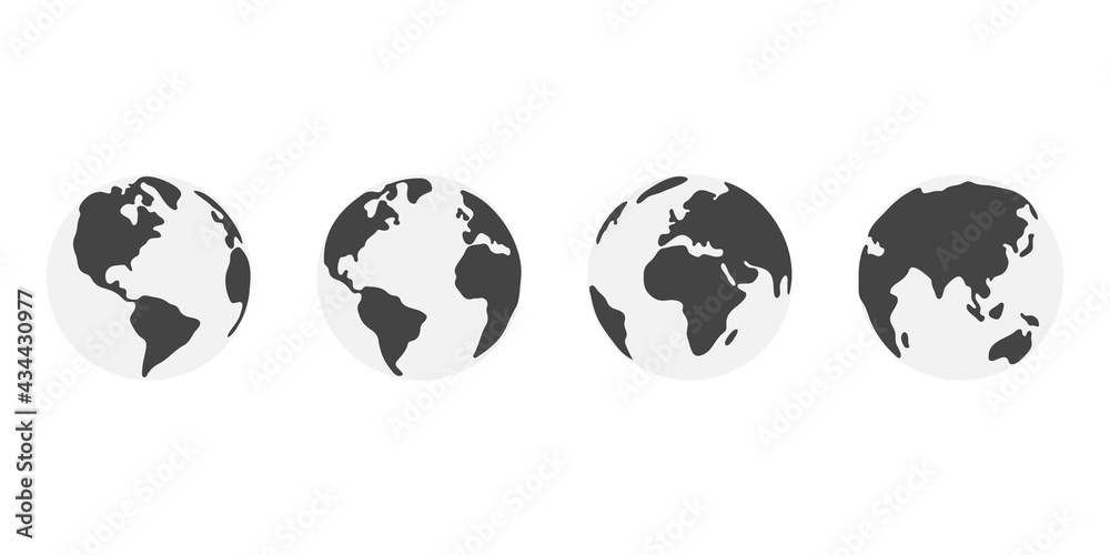 Four views of earth globe planet design isolated on white background. illustration Four views of earth globe planet design isolated on white background. illustration