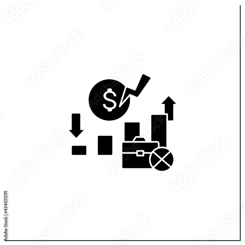 Unemployment rate glyph icon. Unemployed workers graphs.Increase and decrease labor force in percentage. Staff reduction.Joblessness concept.Filled flat sign. Isolated silhouette vector illustration
