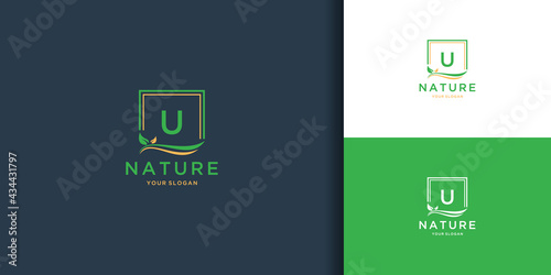 Letter u square leaf logo. nature tree leaf logo