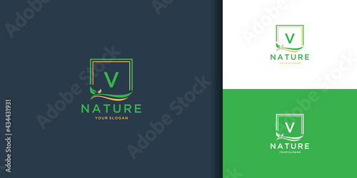 Letter v square leaf logo. nature tree leaf logo