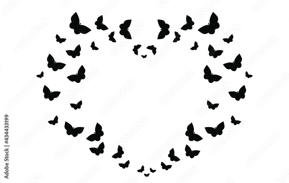 Butterflies silhouette, frame in the shape of the heart, vector EPS 10. Summer border, decor. Butterflies silhouette, frame in the shape of the heart, vector EPS 10. Summer border, decor.
