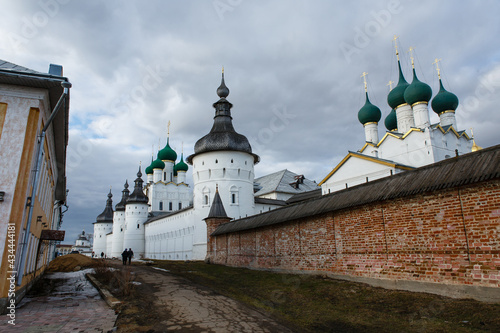 Rostov Kremlin. The wall towers and Orthodox Churches of St. John the Theologian and  St. George the Theologian. Rostov the Great, popular travel destination of tourist route Golden Ring, Russia