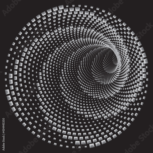 Tunnel or wormhole. Digital wireframe tunnel. 3D tunnel grid