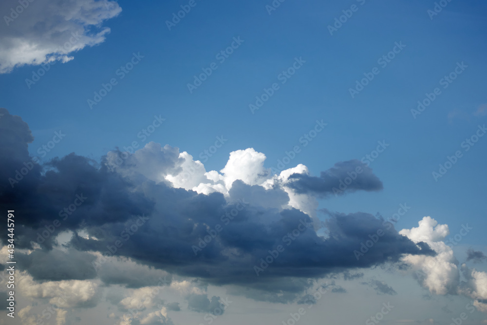 Tranquility, freedom and relaxation concept. Blue sky with white clouds and sun in sunny summer day. High quality photo