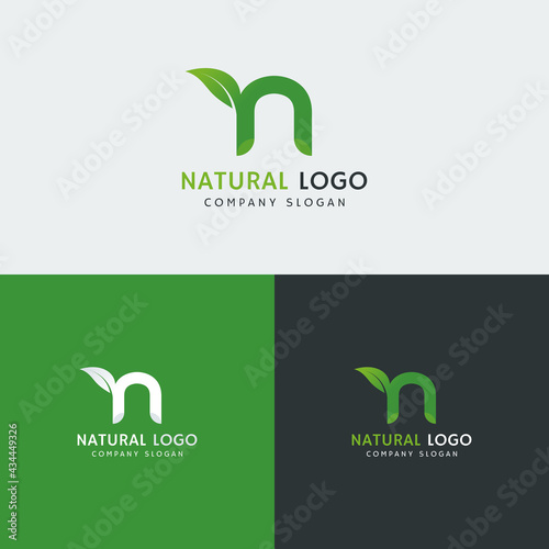 Natural N Small Letter Logo With Leaf Vector Design