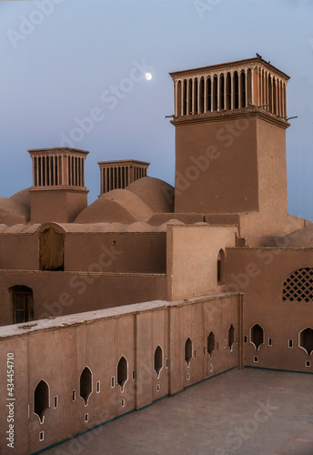 The beautiful wind catchers (Wind Tower) in Dolat Abad Garden, city of yazd, Iran. photo