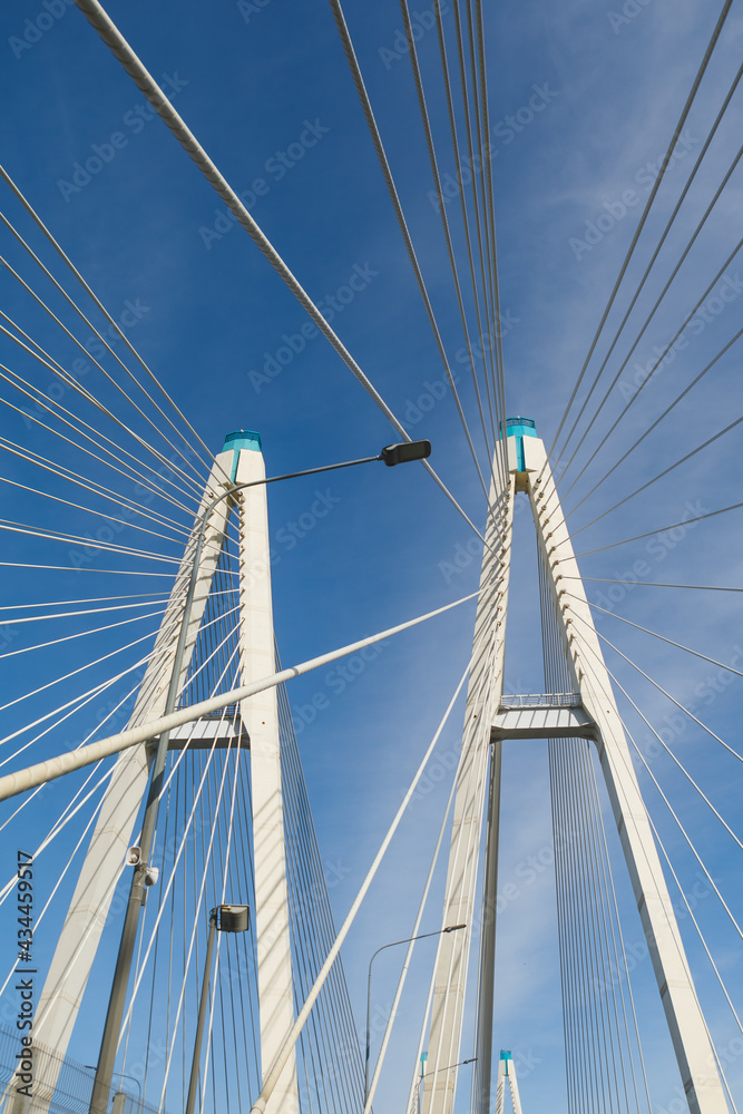 cable stayed bridge against blue sky background cable stayed bridge against blue sky background