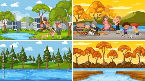 Four different scenes with children cartoon character