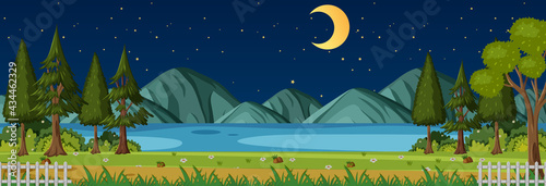 Nature park at night time horizontal scene
