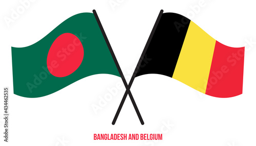Bangladesh and Belgium Flags Crossed And Waving Flat Style. Official Proportion. Correct Colors.