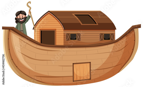Noah standing alone on his ark isolated on white background