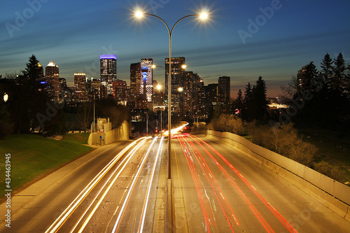 Calgary Skyline and Light Trails