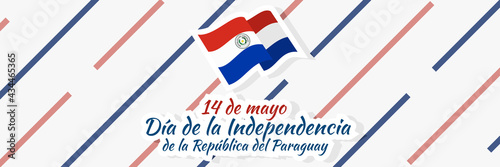 Translation: May 14, Independence Day of Republic of Paraguay. Independence day of Paraguay vector illustration. Suitable for greeting card, poster and banner 